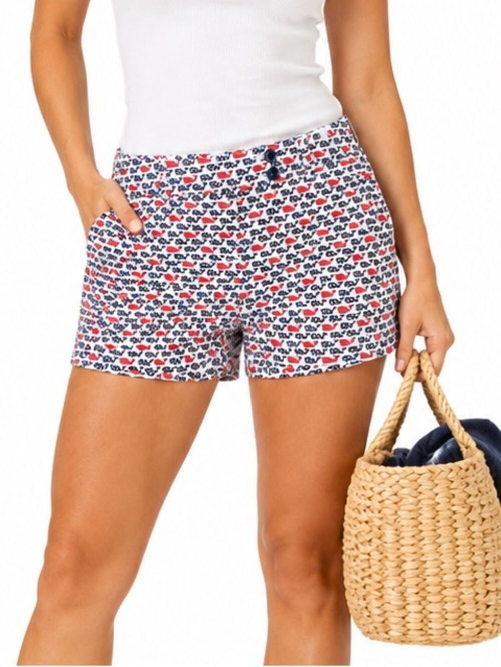 Vineyard Vines Red, Navy & White Whale-Print Cotton Shorts